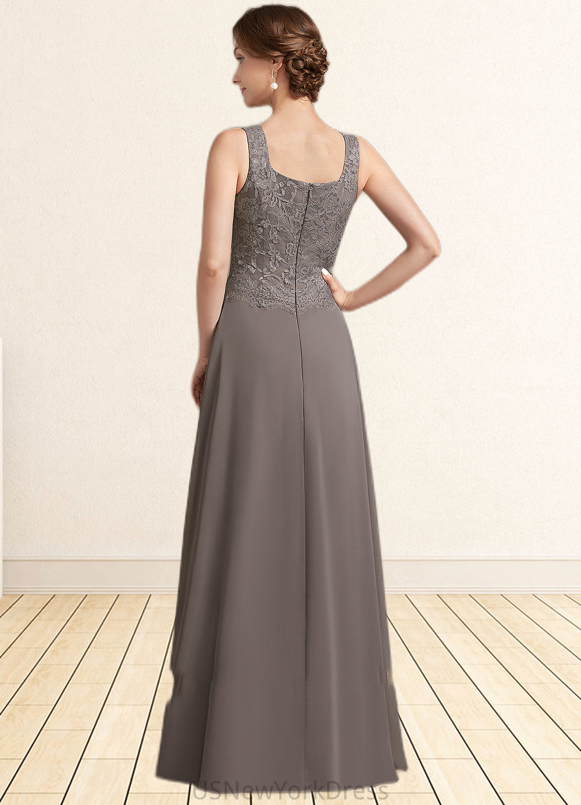 Miley A-Line Square Neckline Floor-Length Chiffon Lace Mother of the Bride Dress DJ126P0014904