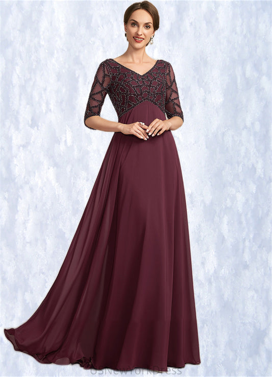 Tianna Empire V-neck Floor-Length Chiffon Mother of the Bride Dress With Beading DJ126P0014906