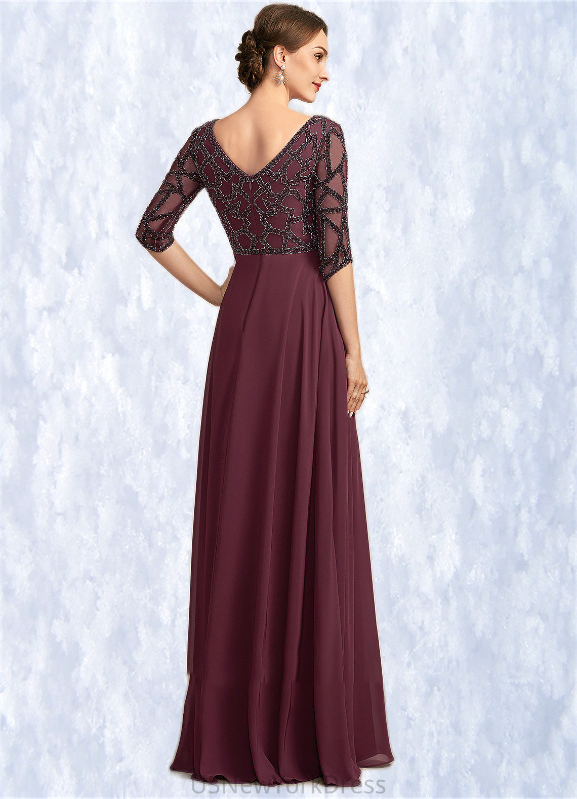 Tianna Empire V-neck Floor-Length Chiffon Mother of the Bride Dress With Beading DJ126P0014906