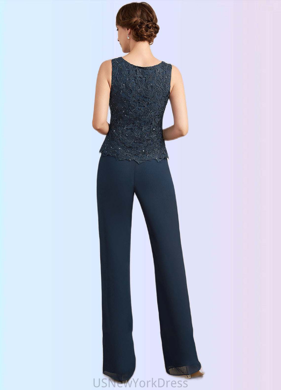 Madyson Jumpsuit/Pantsuit Scoop Neck Floor-Length Chiffon Lace Mother of the Bride Dress With Beading Sequins DJ126P0014910