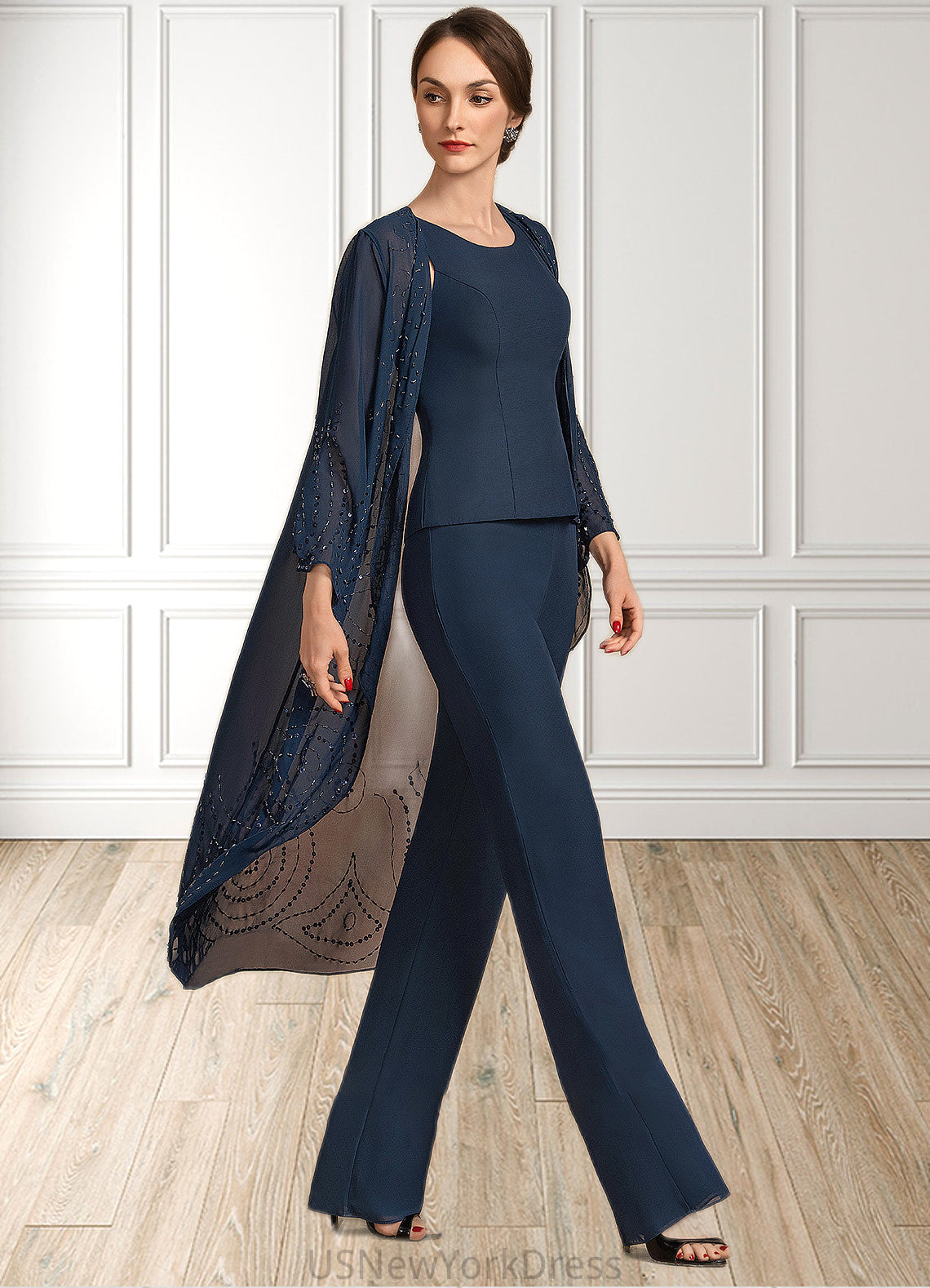 Autumn Jumpsuit/Pantsuit Scoop Neck Floor-Length Chiffon Mother of the Bride Dress DJ126P0014914