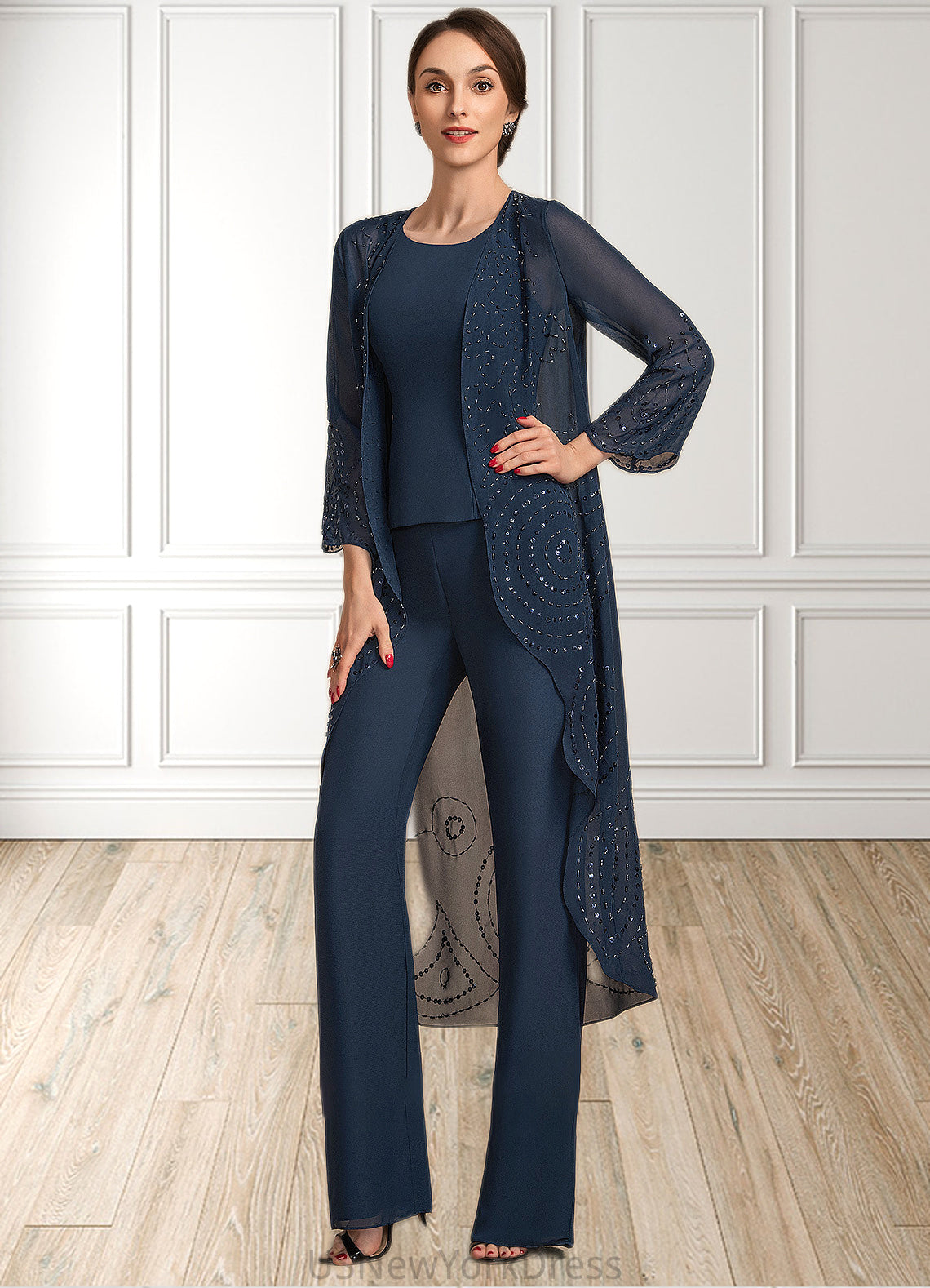 Autumn Jumpsuit/Pantsuit Scoop Neck Floor-Length Chiffon Mother of the Bride Dress DJ126P0014914