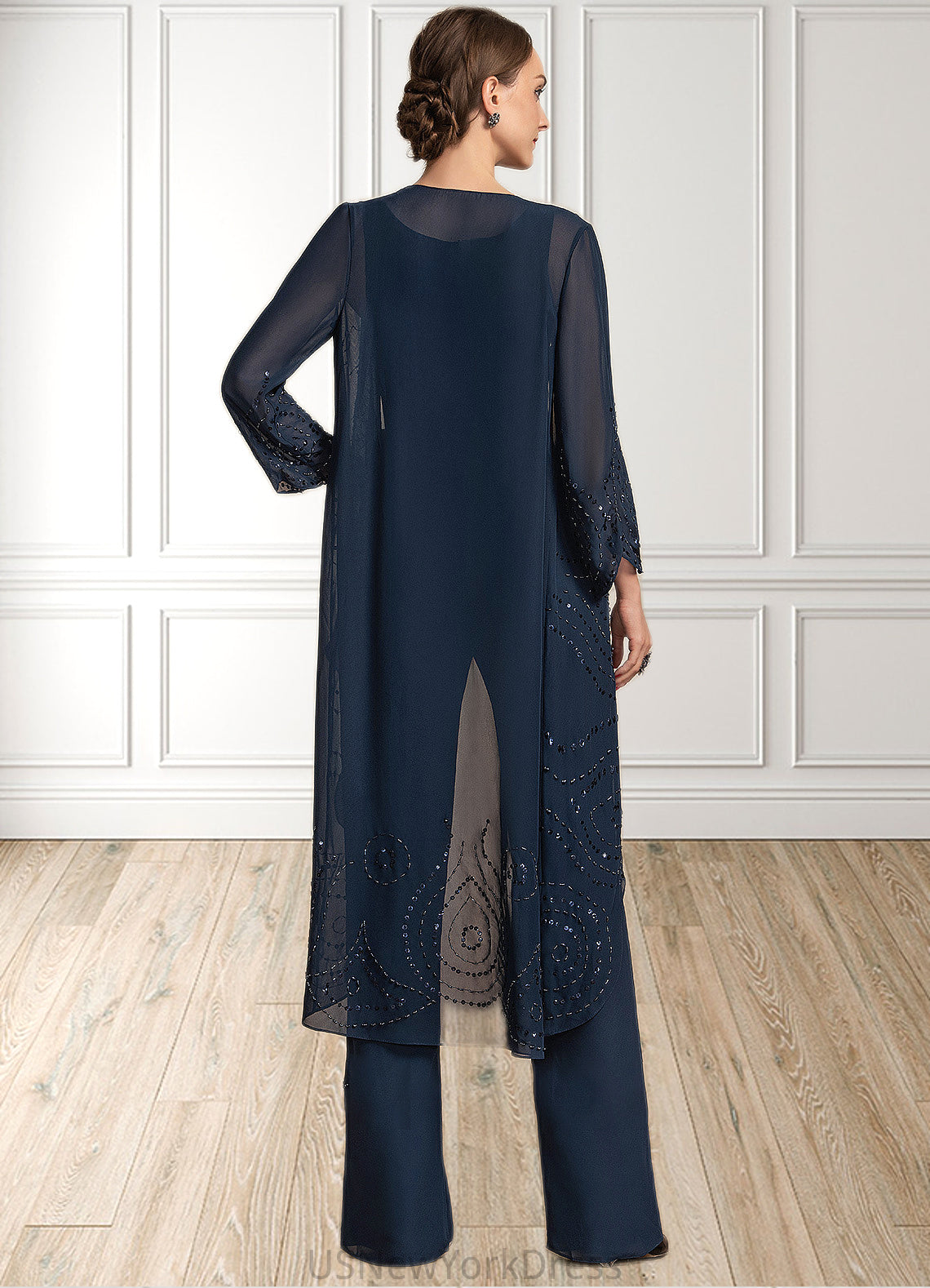 Autumn Jumpsuit/Pantsuit Scoop Neck Floor-Length Chiffon Mother of the Bride Dress DJ126P0014914