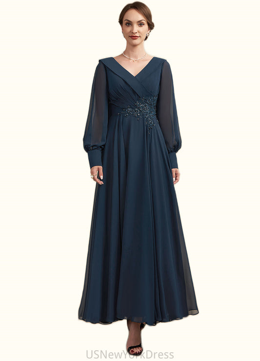 Ellie A-Line V-neck Ankle-Length Chiffon Mother of the Bride Dress With Ruffle Beading Appliques Lace Sequins DJ126P0014915