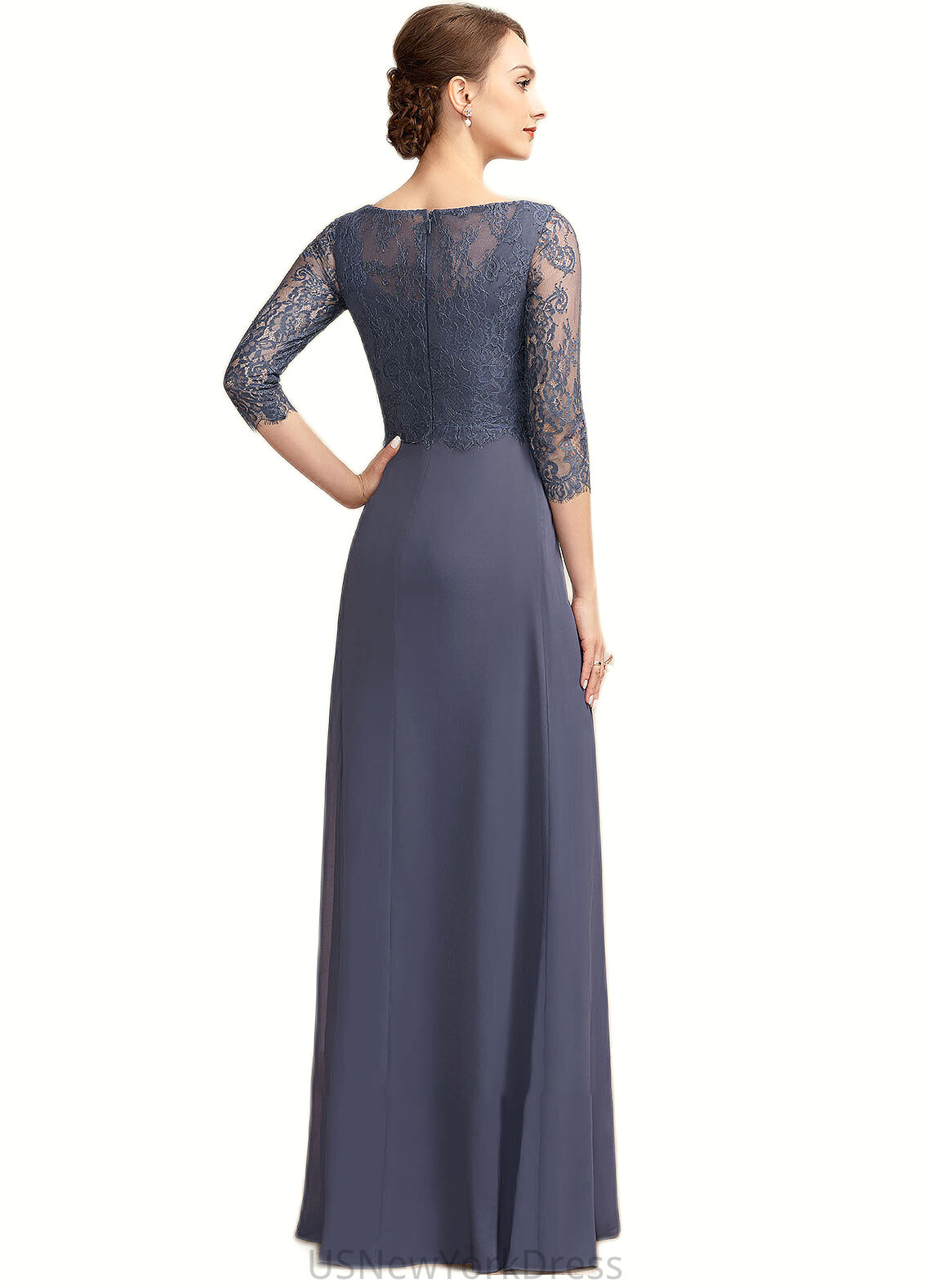 Charlee A-Line Scoop Neck Floor-Length Chiffon Lace Mother of the Bride Dress With Ruffle DJ126P0014917