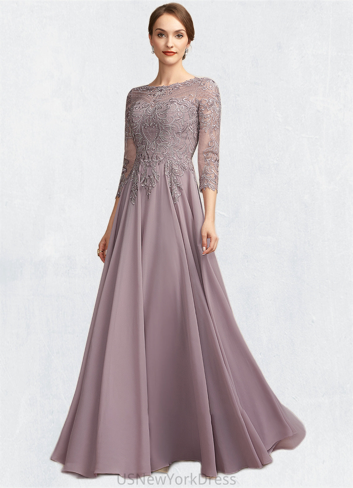 Alani A-Line Scoop Neck Floor-Length Chiffon Lace Mother of the Bride Dress With Sequins DJ126P0014918