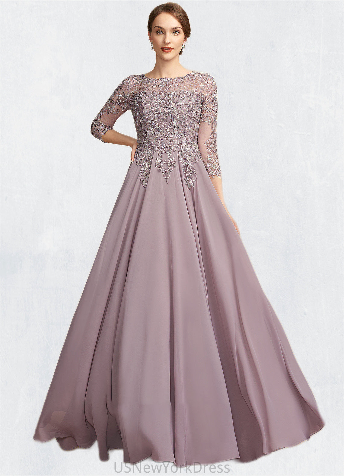 Alani A-Line Scoop Neck Floor-Length Chiffon Lace Mother of the Bride Dress With Sequins DJ126P0014918