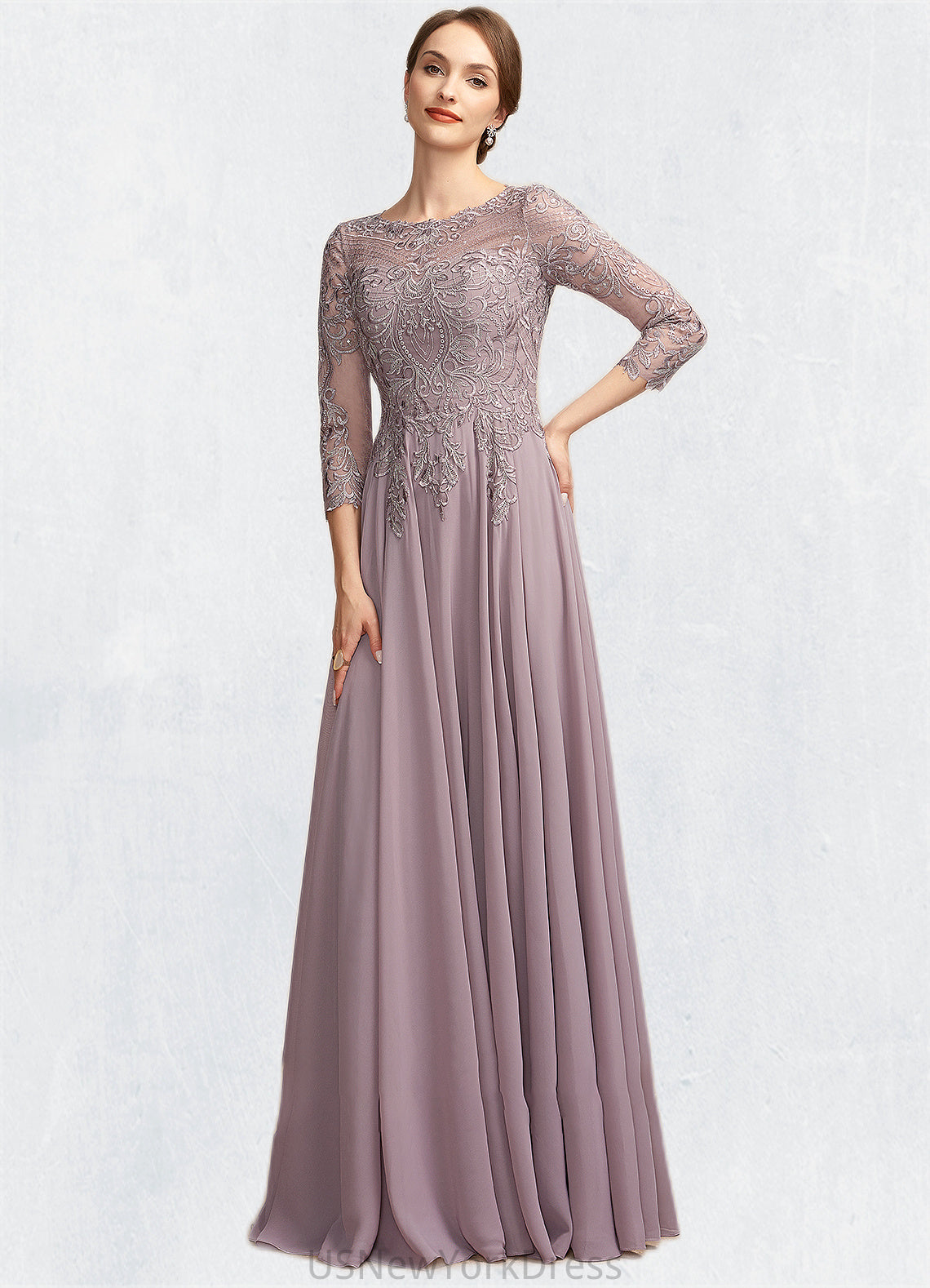 Alani A-Line Scoop Neck Floor-Length Chiffon Lace Mother of the Bride Dress With Sequins DJ126P0014918