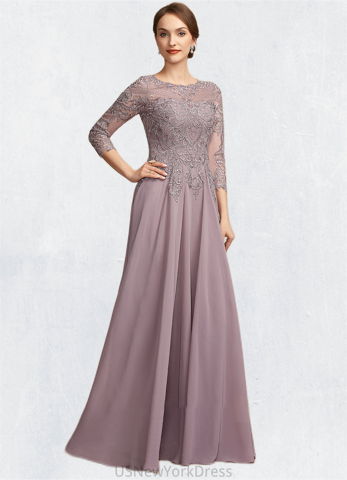 Alani A-Line Scoop Neck Floor-Length Chiffon Lace Mother of the Bride Dress With Sequins DJ126P0014918