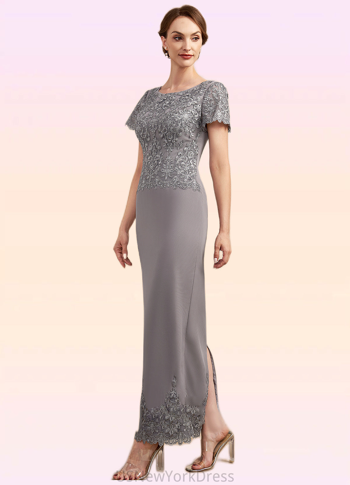 India Sheath/Column Scoop Neck Ankle-Length Chiffon Lace Mother of the Bride Dress With Sequins DJ126P0014922