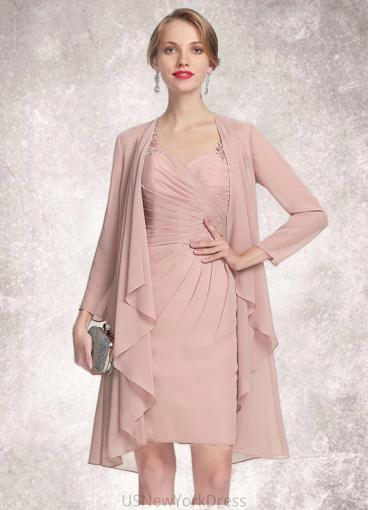 Quinn Sheath/Column Sweetheart Knee-Length Chiffon Mother of the Bride Dress With Ruffle Lace DJ126P0014929