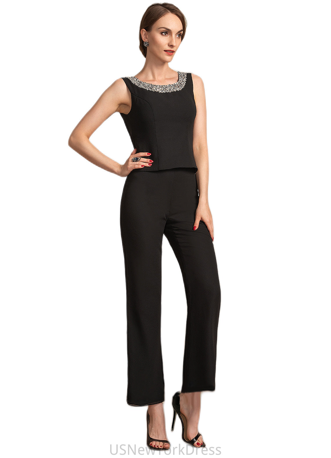 Juliette Jumpsuit/Pantsuit Scoop Neck Ankle-Length Chiffon Mother of the Bride Dress With Beading Sequins DJ126P0014932