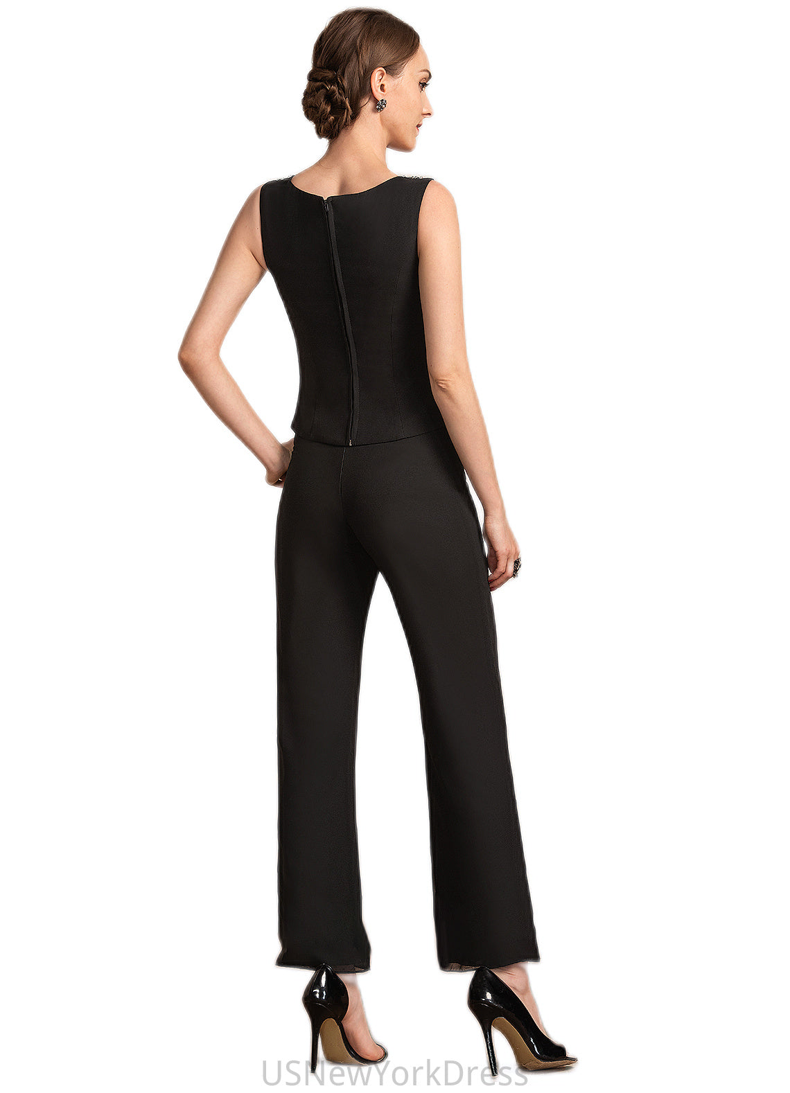 Juliette Jumpsuit/Pantsuit Scoop Neck Ankle-Length Chiffon Mother of the Bride Dress With Beading Sequins DJ126P0014932