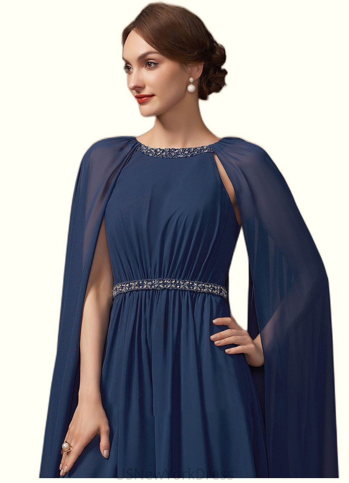 Kaylen A-Line Scoop Neck Tea-Length Chiffon Mother of the Bride Dress With Beading DJ126P0014934