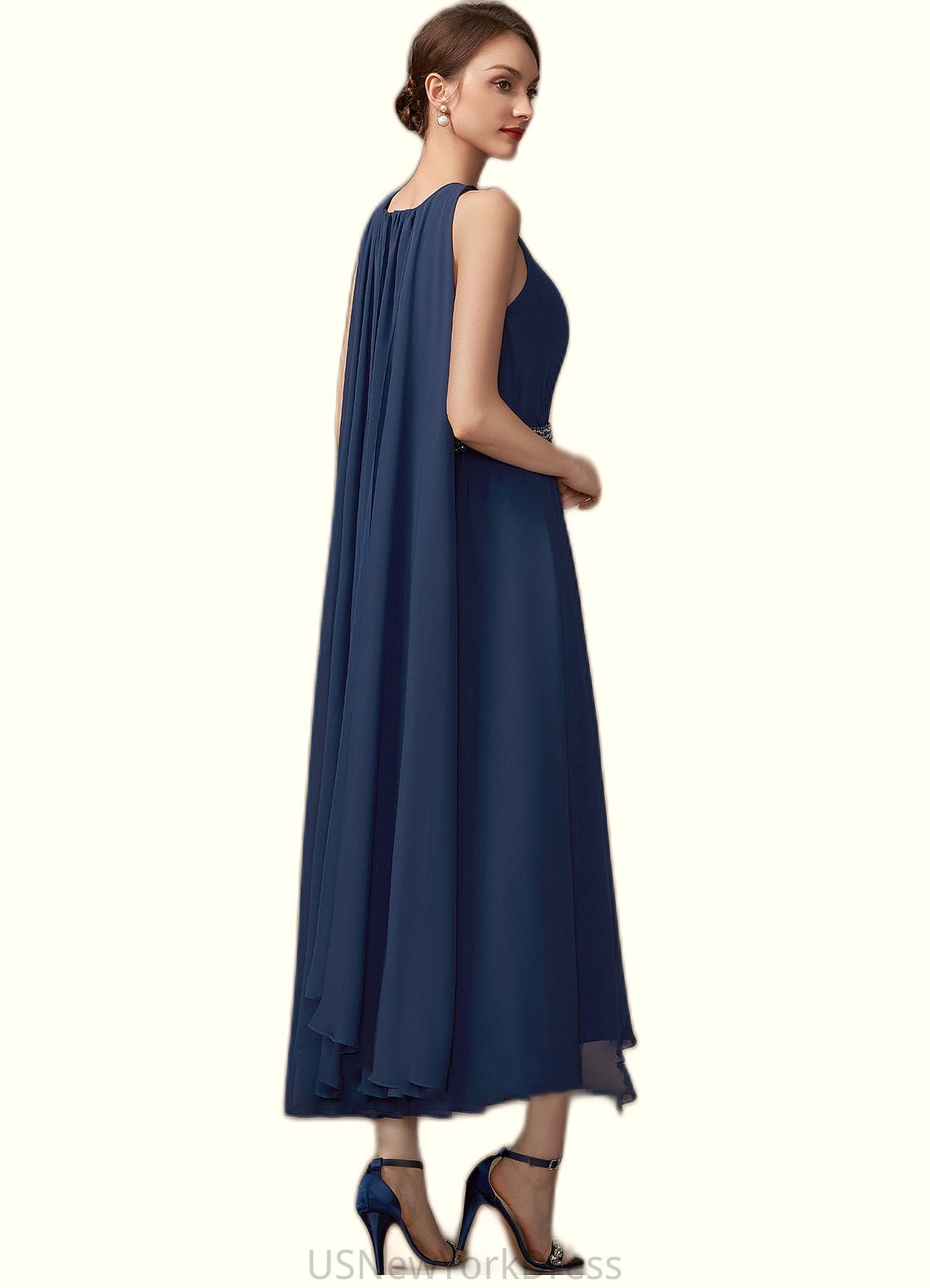 Kaylen A-Line Scoop Neck Tea-Length Chiffon Mother of the Bride Dress With Beading DJ126P0014934