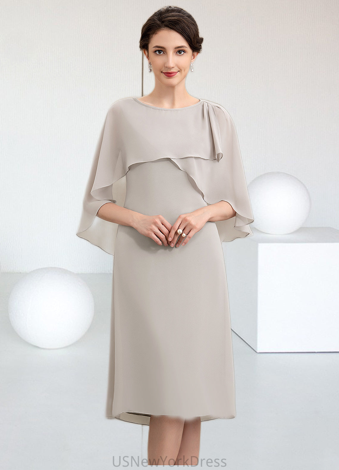 Tatiana A-Line Scoop Neck Knee-Length Chiffon Mother of the Bride Dress DJ126P0014935