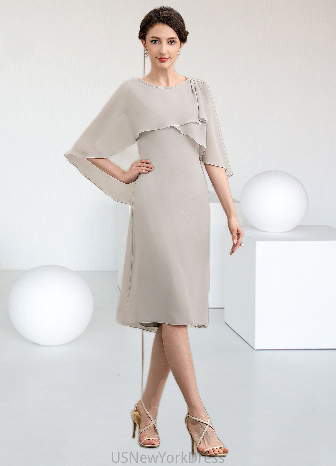 Tatiana A-Line Scoop Neck Knee-Length Chiffon Mother of the Bride Dress DJ126P0014935