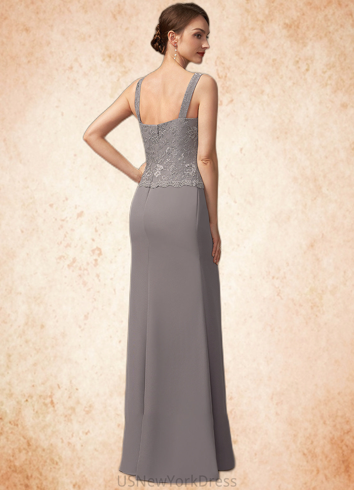 Angeline Sheath/Column Square Neckline Floor-Length Chiffon Lace Mother of the Bride Dress DJ126P0014936