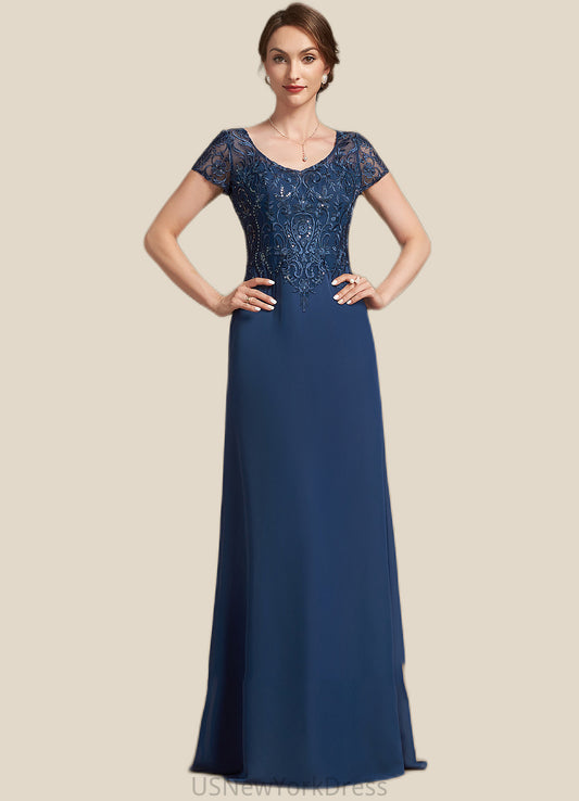 Novia A-Line V-neck Floor-Length Chiffon Lace Mother of the Bride Dress With Sequins DJ126P0014938