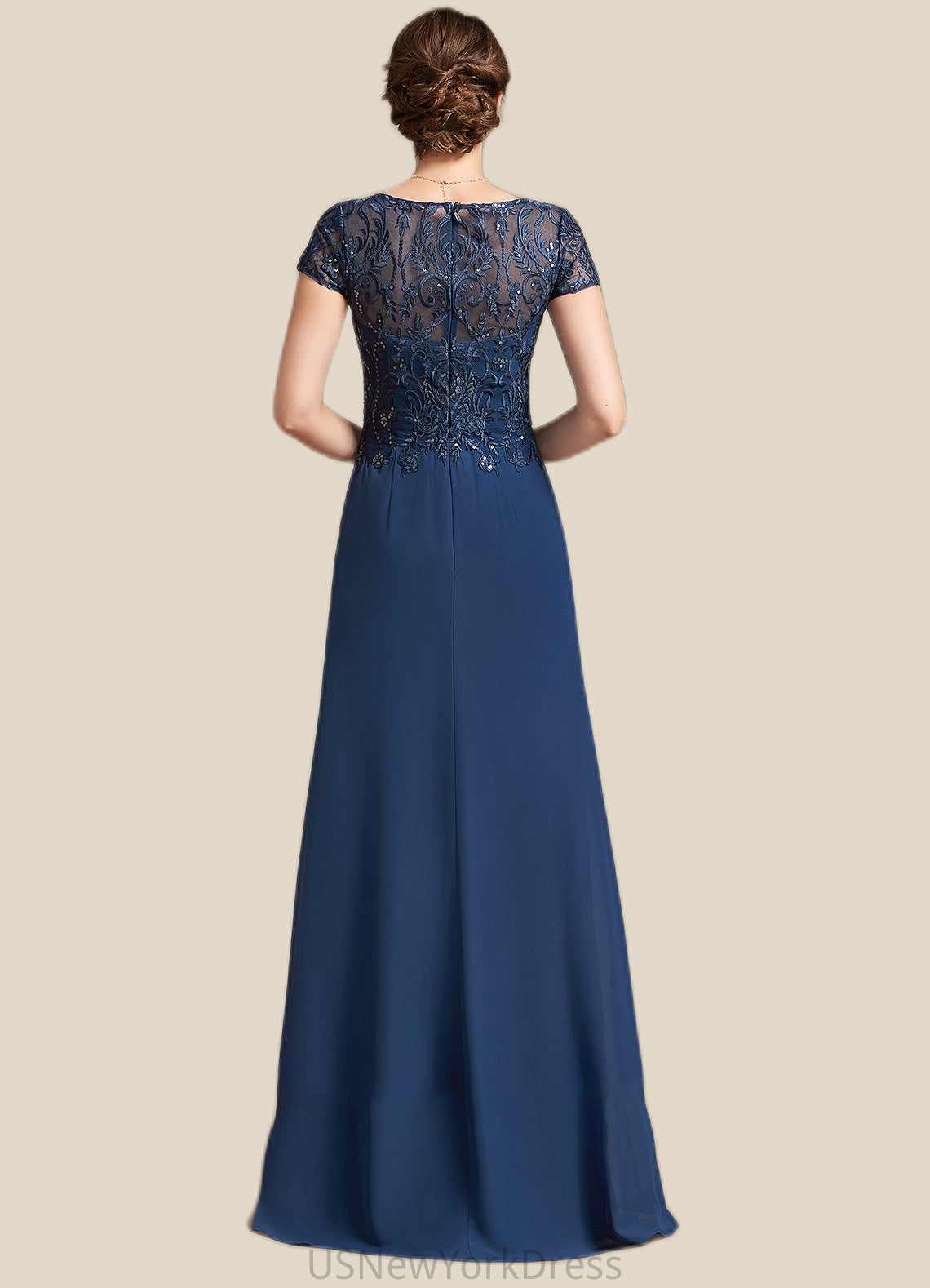 Novia A-Line V-neck Floor-Length Chiffon Lace Mother of the Bride Dress With Sequins DJ126P0014938