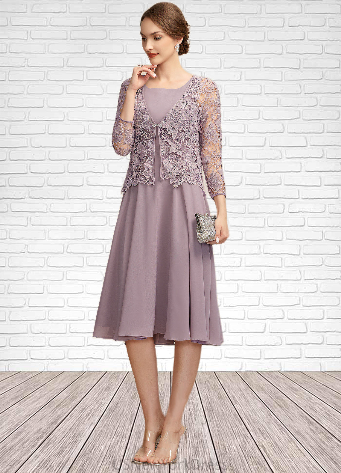 Layla A-Line Square Neckline Knee-Length Chiffon Mother of the Bride Dress DJ126P0014940