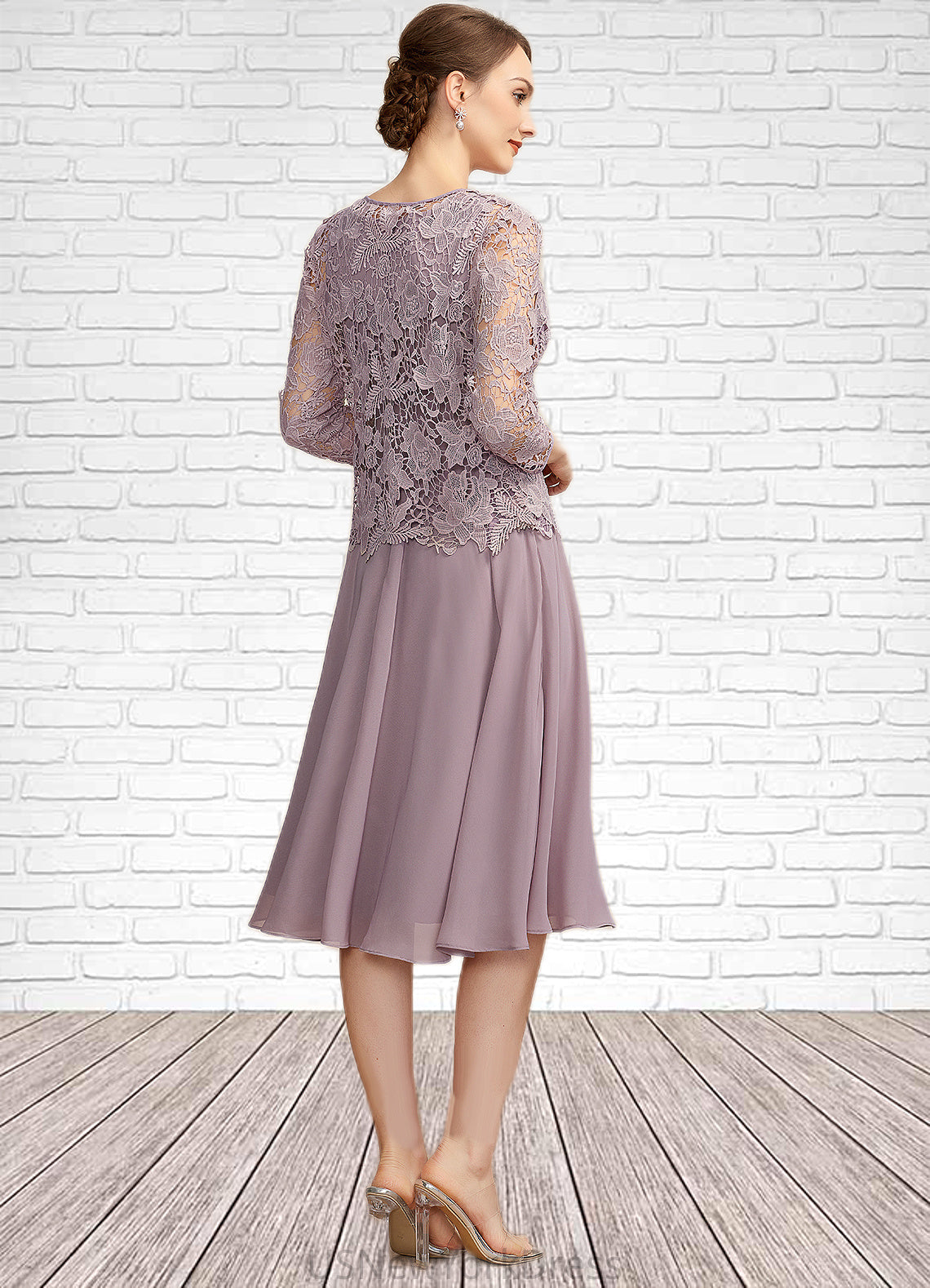 Layla A-Line Square Neckline Knee-Length Chiffon Mother of the Bride Dress DJ126P0014940