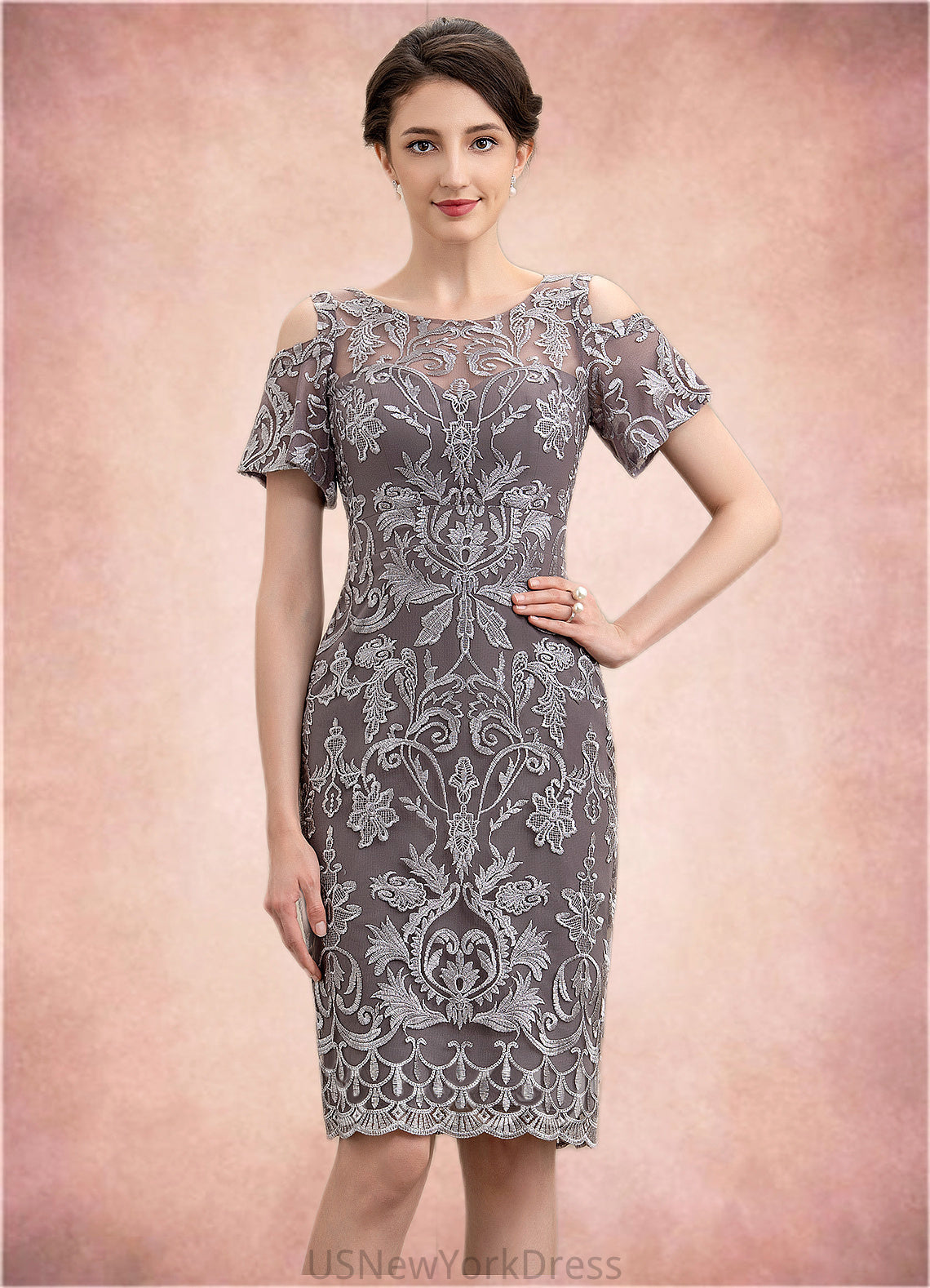 Shaylee Sheath/Column Scoop Neck Knee-Length Lace Mother of the Bride Dress DJ126P0014944