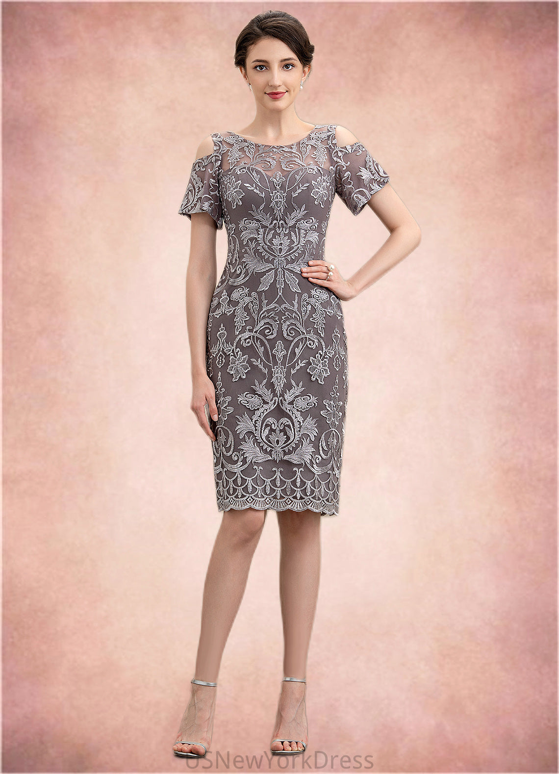 Shaylee Sheath/Column Scoop Neck Knee-Length Lace Mother of the Bride Dress DJ126P0014944