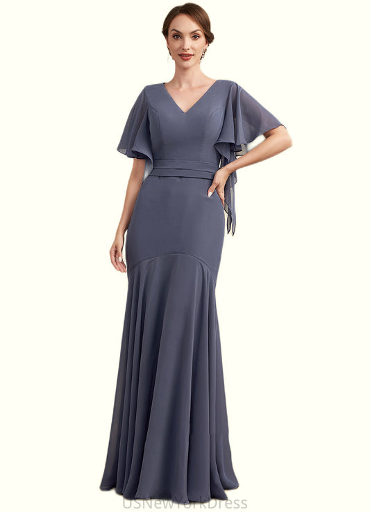 Jaylynn Trumpet/Mermaid V-neck Floor-Length Chiffon Mother of the Bride Dress DJ126P0014951