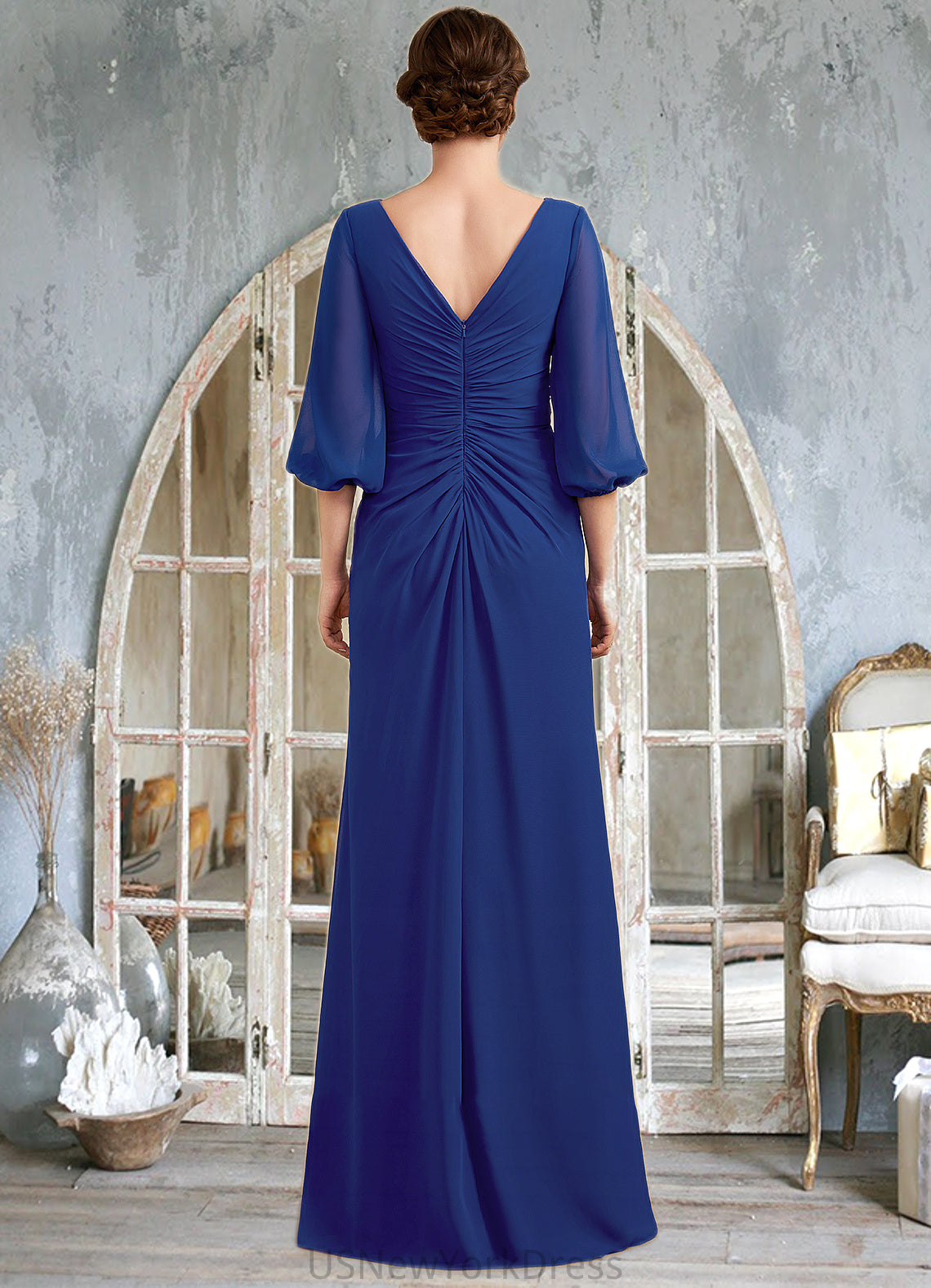 Melody A-Line Scoop Neck Floor-Length Chiffon Mother of the Bride Dress With Ruffle Beading DJ126P0014963