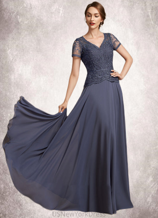 Teagan A-Line V-neck Floor-Length Chiffon Lace Mother of the Bride Dress With Sequins DJ126P0014964