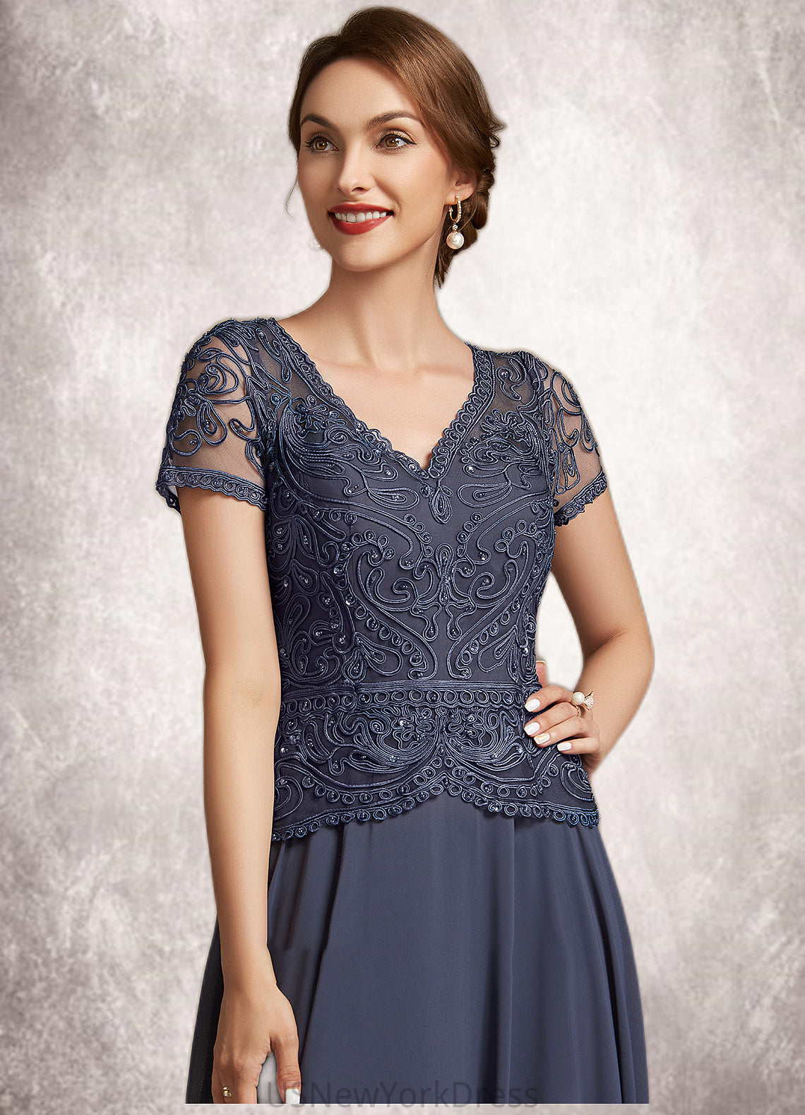 Teagan A-Line V-neck Floor-Length Chiffon Lace Mother of the Bride Dress With Sequins DJ126P0014964