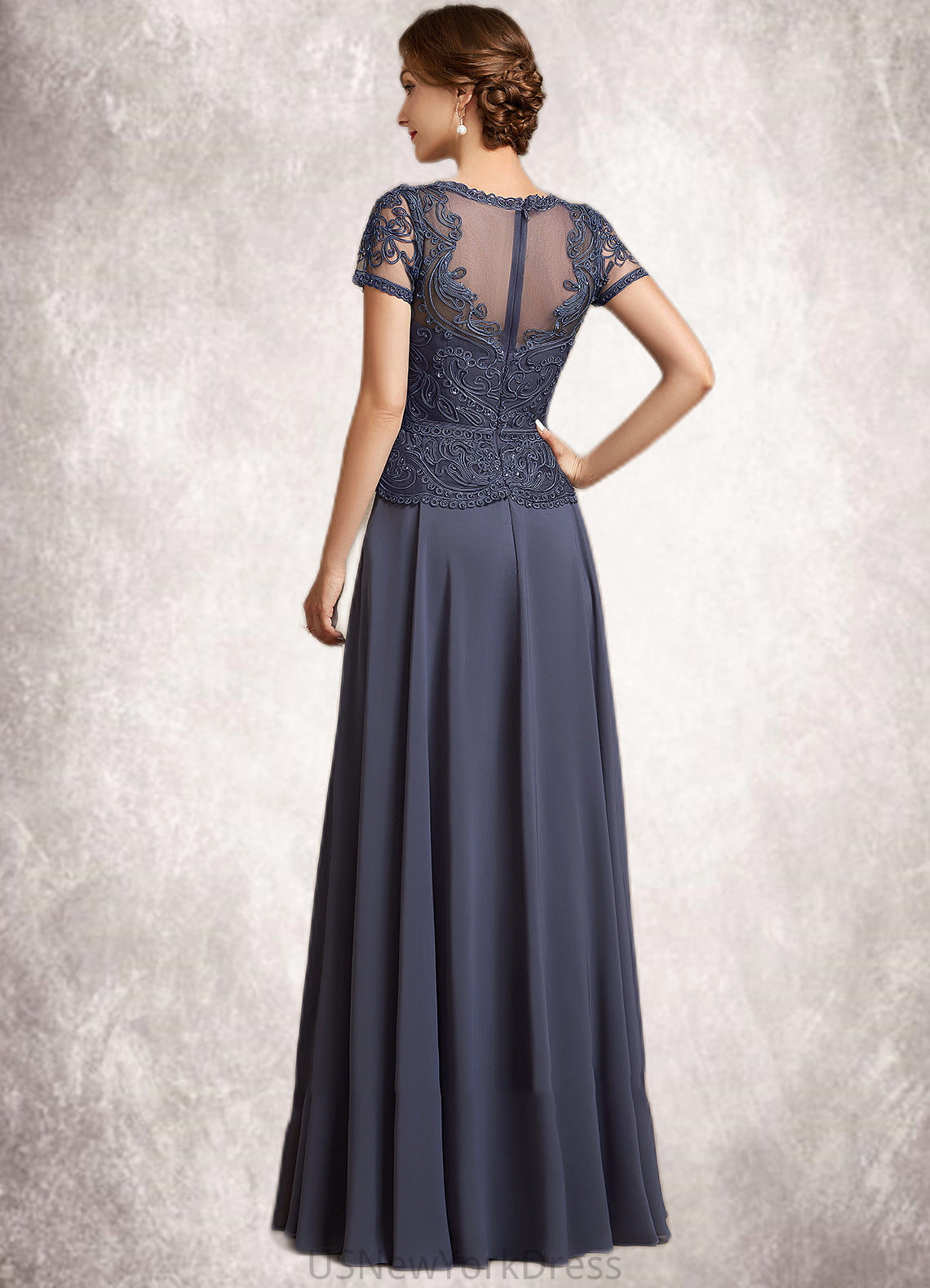 Teagan A-Line V-neck Floor-Length Chiffon Lace Mother of the Bride Dress With Sequins DJ126P0014964