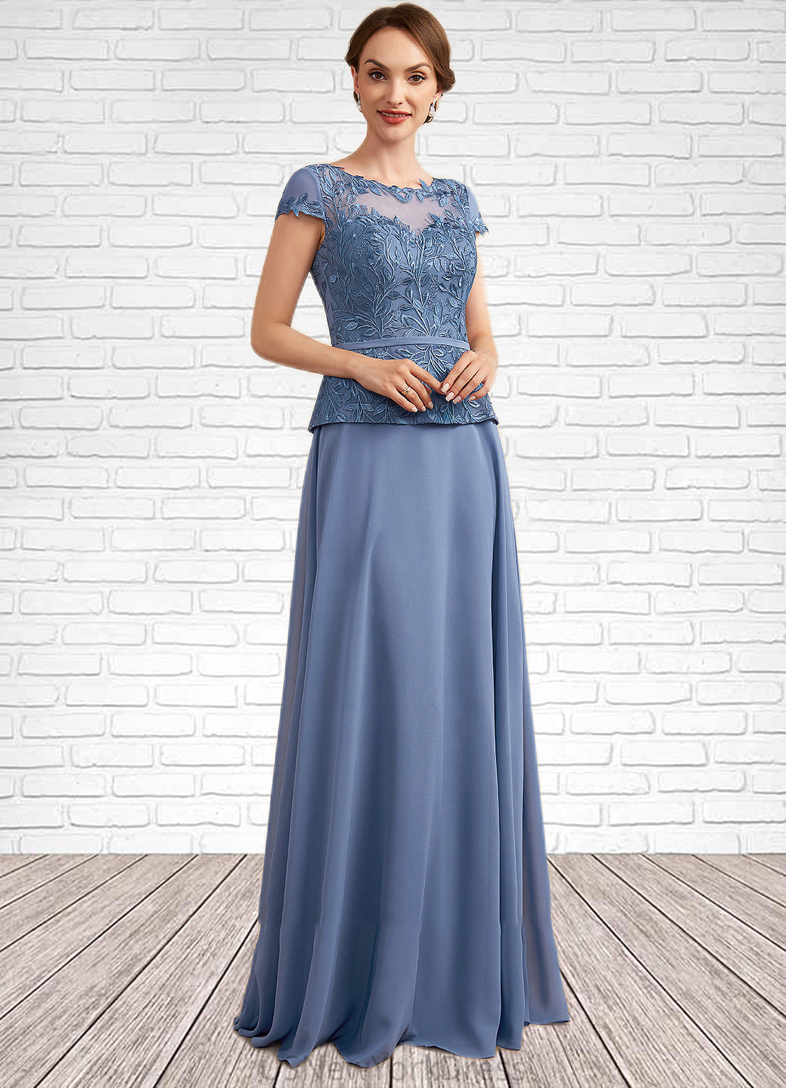 Justice A-Line Scoop Neck Floor-Length Chiffon Lace Mother of the Bride Dress DJ126P0014989