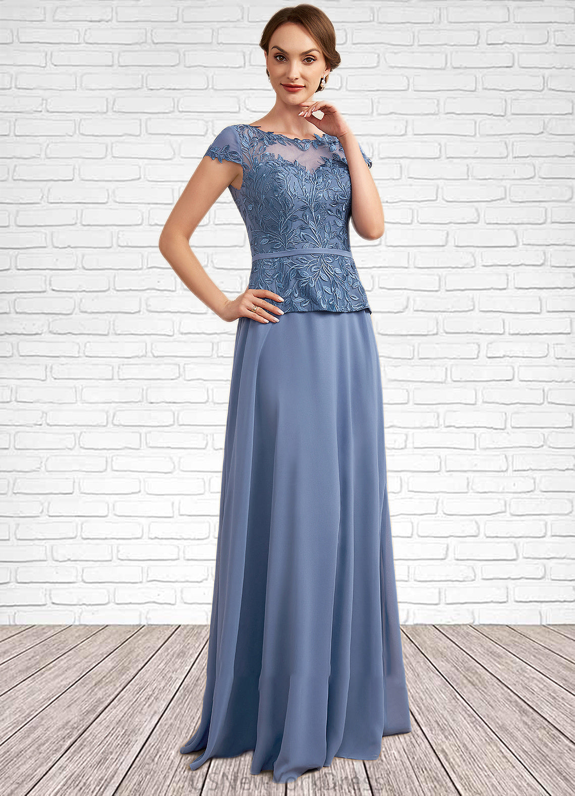 Justice A-Line Scoop Neck Floor-Length Chiffon Lace Mother of the Bride Dress DJ126P0014989