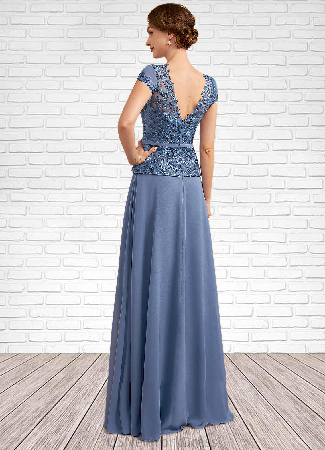 Justice A-Line Scoop Neck Floor-Length Chiffon Lace Mother of the Bride Dress DJ126P0014989