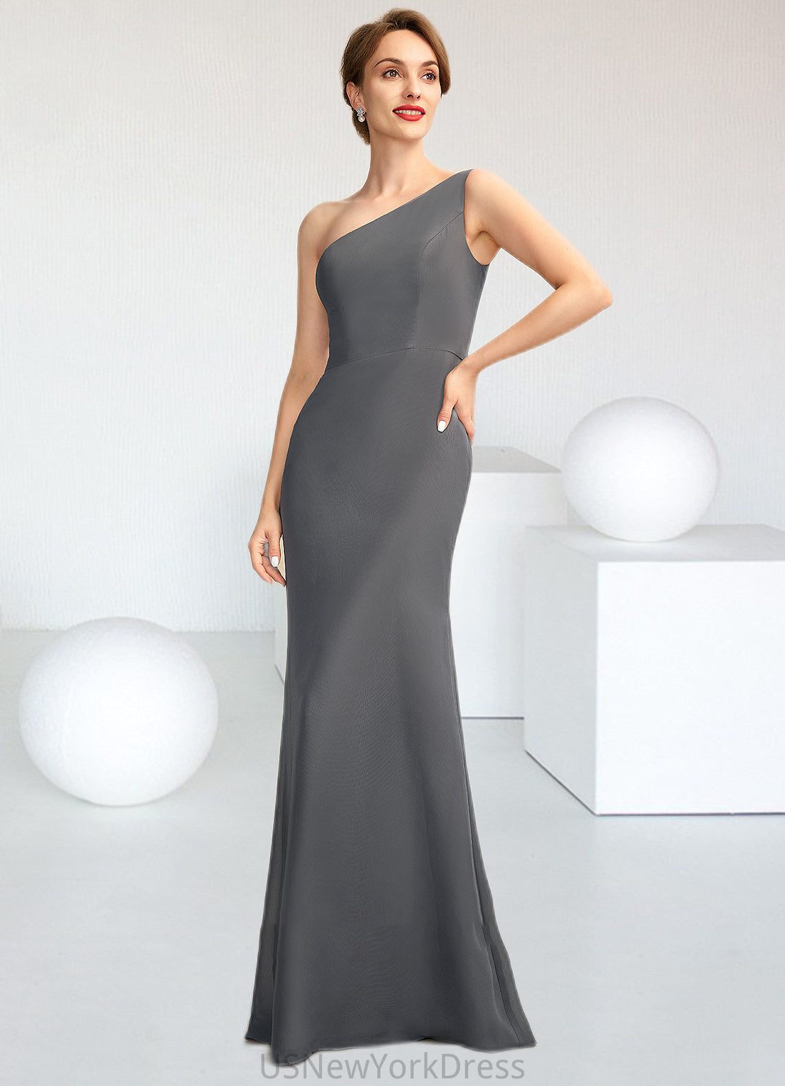 Elsie Sheath/Column One-Shoulder Floor-Length Chiffon Mother of the Bride Dress DJ126P0014995