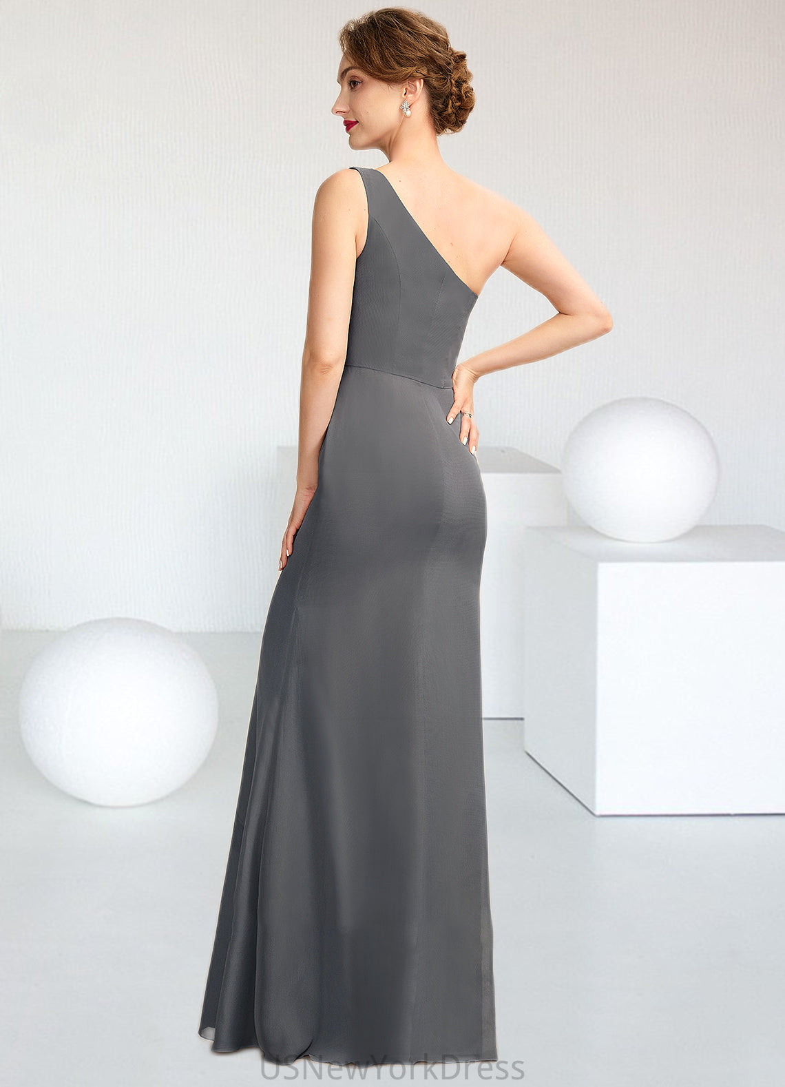 Elsie Sheath/Column One-Shoulder Floor-Length Chiffon Mother of the Bride Dress DJ126P0014995