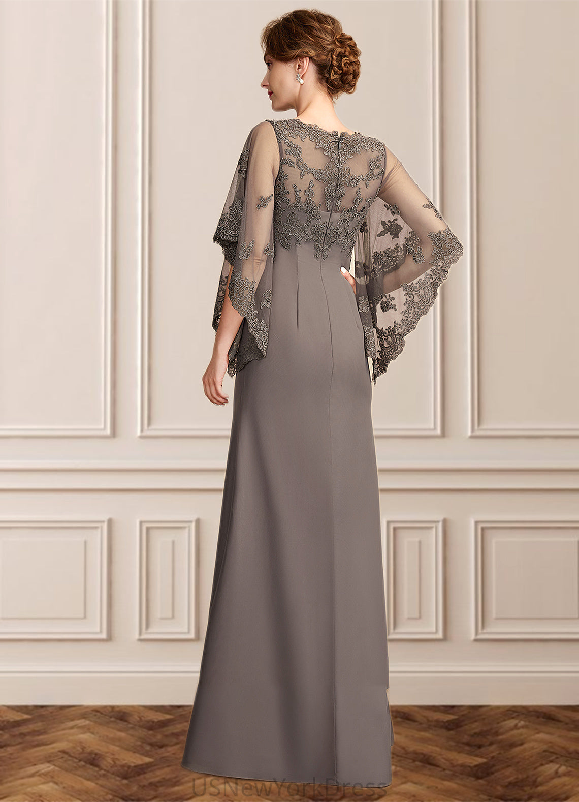 Yuliana Sheath/Column Scoop Neck Floor-Length Chiffon Lace Mother of the Bride Dress DJ126P0014996