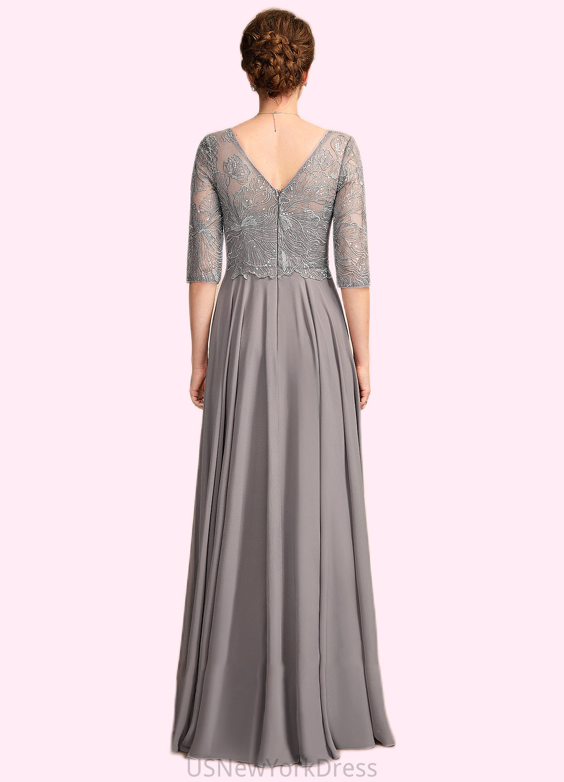 Liberty A-Line V-neck Floor-Length Chiffon Lace Mother of the Bride Dress With Sequins DJ126P0014999