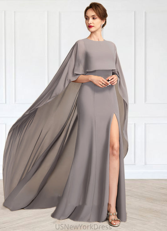 Jennifer Sheath/Column Scoop Neck Sweep Train Chiffon Mother of the Bride Dress With Split Front DJ126P0015000