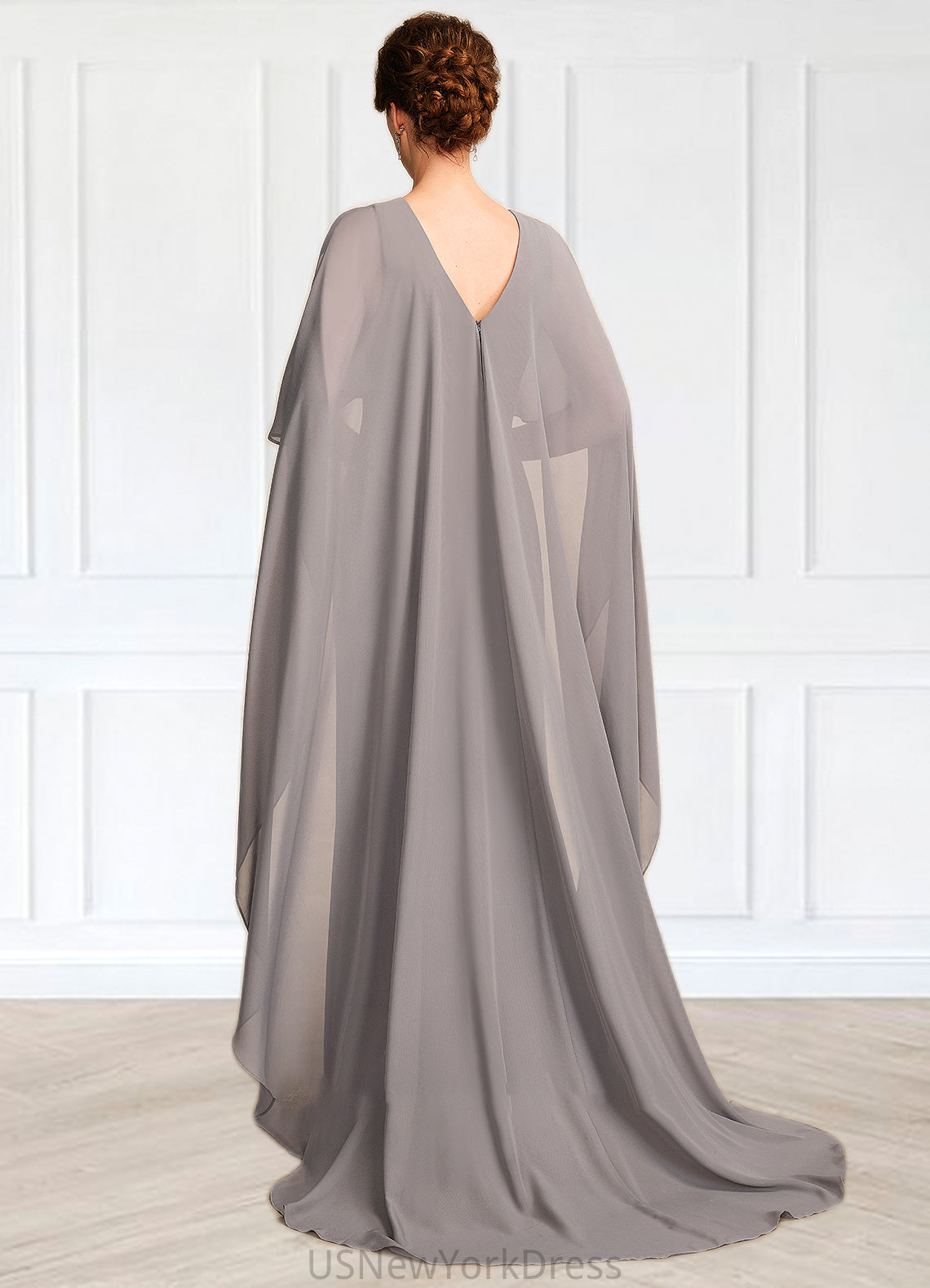 Jennifer Sheath/Column Scoop Neck Sweep Train Chiffon Mother of the Bride Dress With Split Front DJ126P0015000