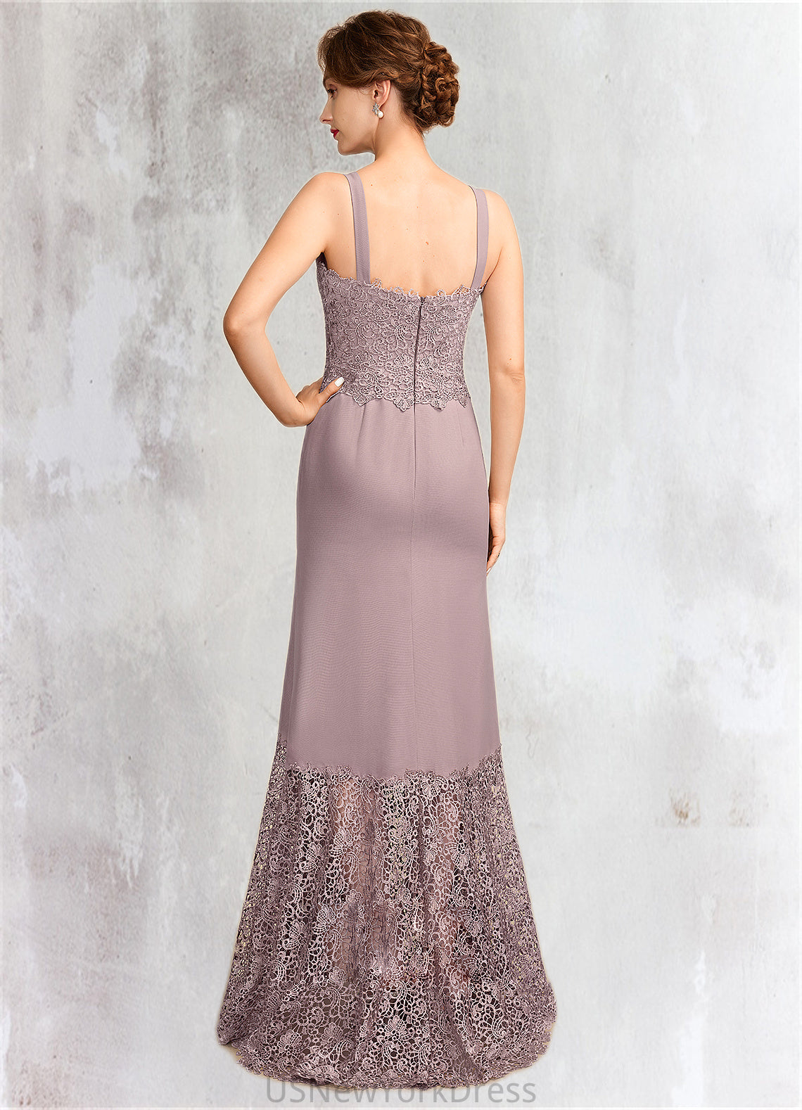 Gabrielle Trumpet/Mermaid Square Neckline Asymmetrical Chiffon Lace Mother of the Bride Dress DJ126P0015001