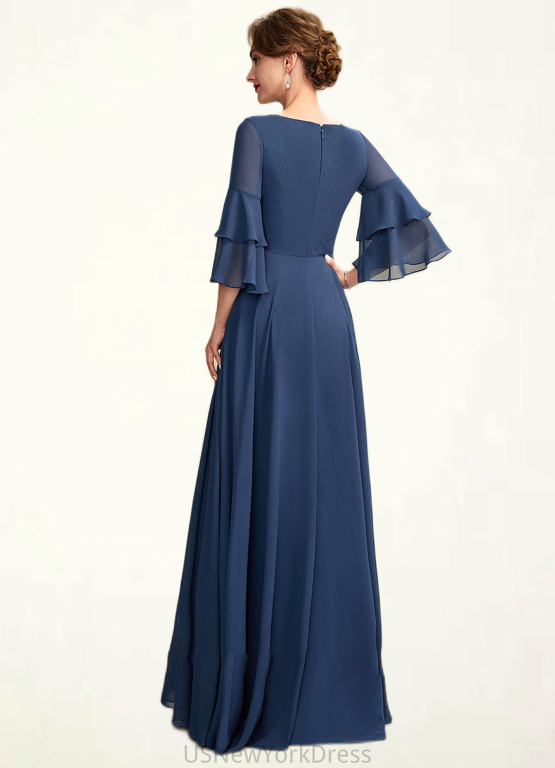 Savannah A-Line V-neck Floor-Length Chiffon Mother of the Bride Dress With Cascading Ruffles DJ126P0015003