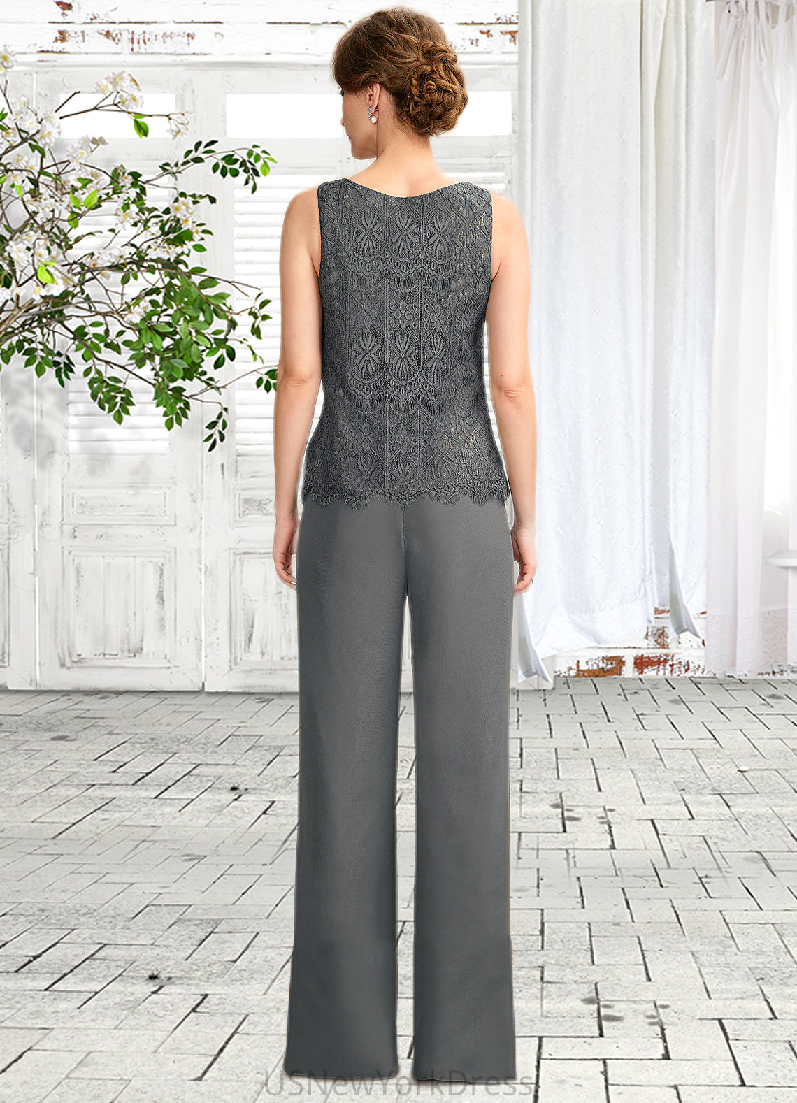 Sydney Jumpsuit/Pantsuit Scoop Neck Floor-Length Chiffon Lace Mother of the Bride Dress DJ126P0015006