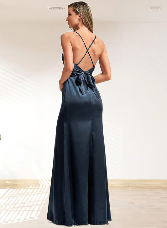 Pancy A-line V-Neck Floor-Length Stretch Satin Bridesmaid Dress DJP0025734