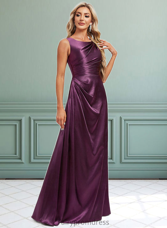 Cassie A-line Scoop Floor-Length Stretch Satin Bridesmaid Dress DJP0025829