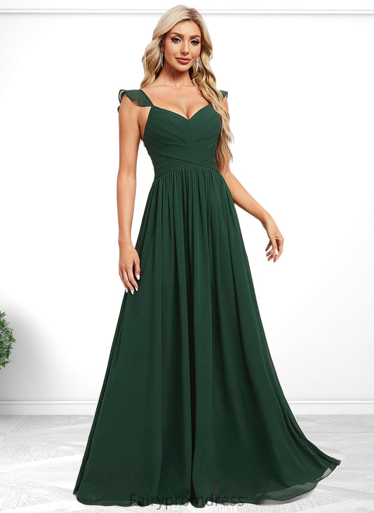 Abril A-line V-Neck Floor-Length Chiffon Bridesmaid Dress With Ruffle DJP0025811