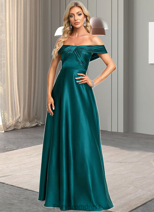 Jill A-line Off the Shoulder Floor-Length Stretch Satin Prom Dresses DJP0025879