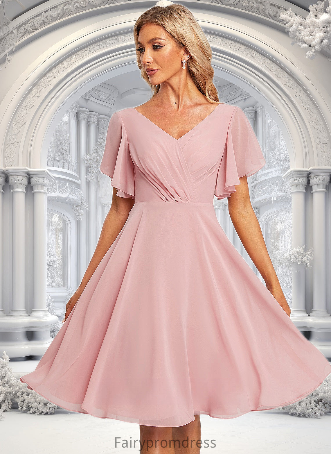 Abbie A-line V-Neck Knee-Length Chiffon Homecoming Dress DJP0025702